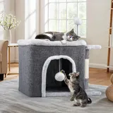 YITAHOME Katzenhaus Indoor,Faltbares Katzenhaus 47L x 40B x 32H cm Große Katzenhöhle mit Kratzbrett und Spielball Katzenbett Höhle Katzentonne für Mittlere Große Haustiere