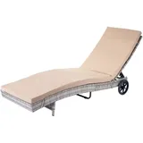 Sonnenliege HHG-456, Gartenliege Relaxliege Liege, Poly-Rattan grau, Kissen beige