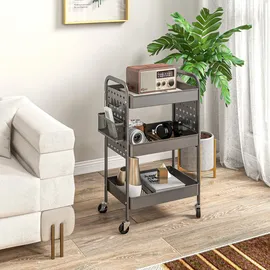 Homcom Rollwagen, mit 3 Etagen 2 Hängekörbe Grau