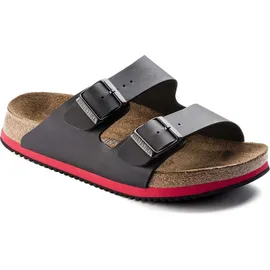 Birkenstock Arizona Superlauf, Birko-Flor, schwarz/rot, schmal, Größe 47