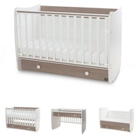 Lorelli Komplettbett Babybett Dream NEW 70 x 140 cm, umbaubar Kinderbett Schaukelbett Schreibtisch braun|weiß