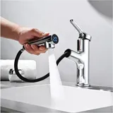 Detbom - Waschtischarmatur Ausziehbar mit LED-Wassertemperaturanzeige Wasserhahn Bad mit 2 Strahlarten Hydroelektrischer Intelligenter Wasserhahn mit