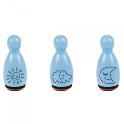 HEYDA Holzstempel-Figuren Set "Sonne, Wolke & Mond" – Hellblau (3