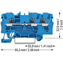 WAGO 2204-1304 Durchgangsklemme 6.20 mm Push-In-Klemme Blau 50 St.