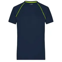Herren Fitness Shirt JN496, navy-blau/gelb, Größe L - navy - L
