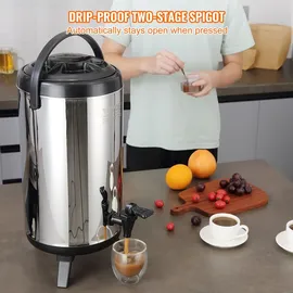 Vevor Heiß- und Kaltgetränkespender Getränkespender 9,2 L, Edelstahl Heiß- und Kaltwasserbrunnen Großer Getränkespender mit Zapfen & Tragegriff für Kaffee, Wasser, Saft, Isolierkanne für Cafés, Bars