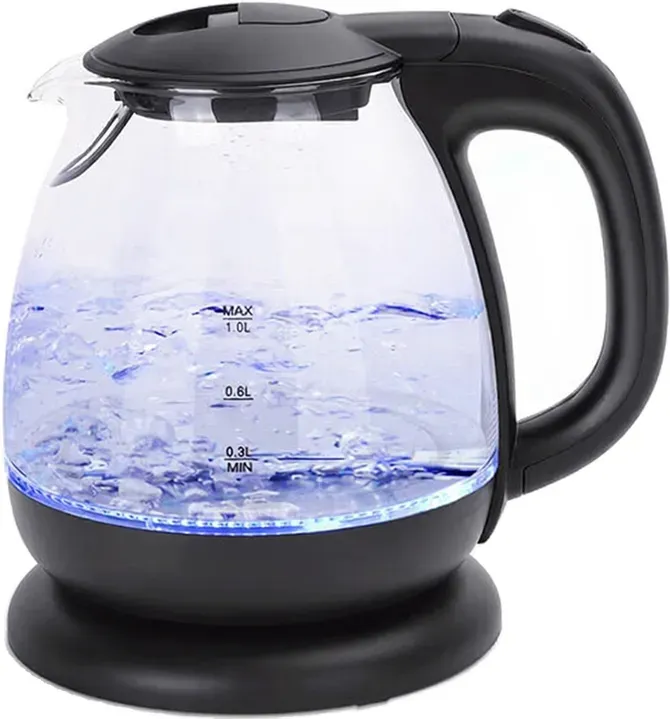 Aigostar Elektrischer Wasserkocher Glas & Kunststoff 2200W 1.0L Schwarz VDE / Elfin