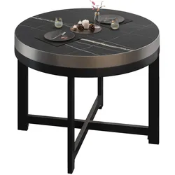 BO | Bistro Tisch | Ø70xH54cm | 50mm | Edelstahl Rand | Schwarz Marmor/ Schwarz