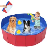 Kinfezlon Hundepool, Hundepool I Faltbar, 60 x 20CM Hunde Pools für Kleine & Mittlere Hunde, PVC Anti-Rutsch Verschleißfester für Kinder, Katzen und Hunde im Garten- ROT