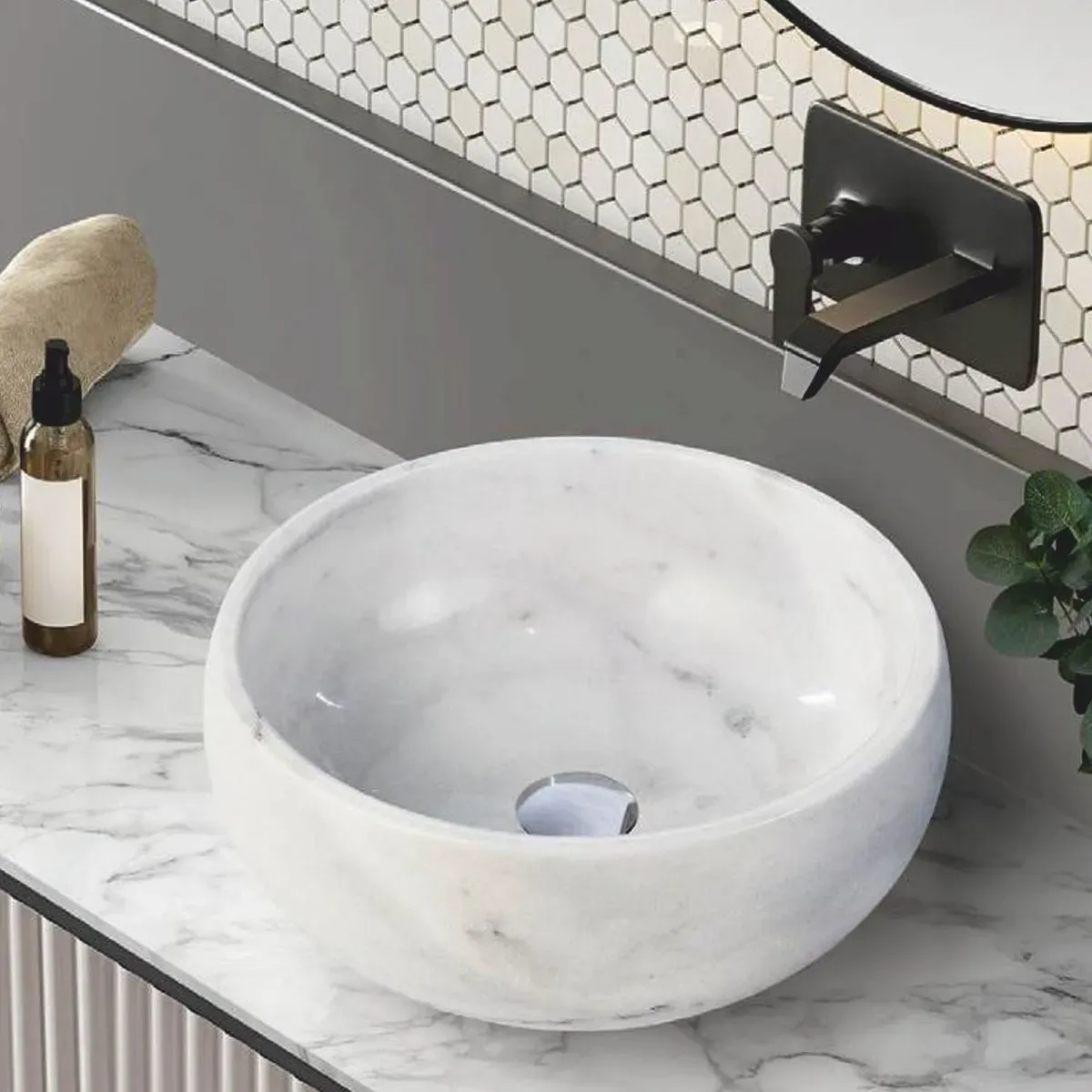 Casa Padrino Luxus Marmor Waschbecken Schale Weiß Ø 42 cm - Badezimmer Accessoires