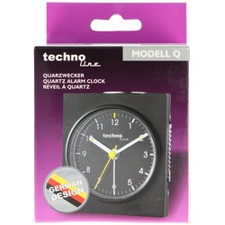 Quarzwecker Modell Q schwarz 76x85x46mm, ohne 1x AA Mignon LR6 Batterie, deutsches Design, German design