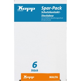 Kopp Malta Spar-Pack: 6 Schutzkontakt-Steckdosen mit erhöhtem Berührungsschutz (Abdeckung), Silber,923420055