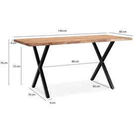 KADIMA DESIGN Schreibtisch Holz, Echtholz,Akazie, Rechteckig,Rechteckig, X-Form, 140x76x80 cm Arbeitszimmer, Schreibtische, Bürotische