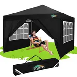 COBIZI Faltpavillon 3x3, Pavillon 3x3 Wasserdicht Stabil Winterfest mit|8X Heringe|4X Windseil|UV-Schutz 50+|Hoch Dichte Plane|Party Zelt Pavillon 3x3 Faltbar mit 4 Seitenwnden& Tasche(Schwarz)