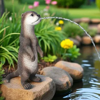 Arnusa Solar Wasserspeier Fischotter – Teichfigur mit Solarpumpe & Wasserspiel – Gartendeko aus Polyresin Gartenfigur – Solarbrunnen für Gartenteich & Wasserlauf (Otter 17x10x31 cm)