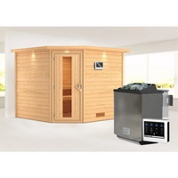 KARIBU Sauna Leona mit Kranz und Energiespartür Ofen 9 kW Bio externe Strg modern«, aus hochwertiger nordischer Fichte, beige