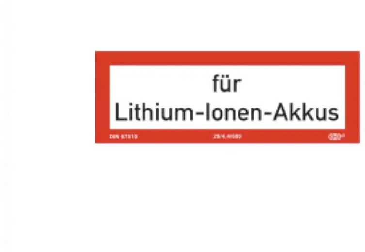 Brandschutzschild ( Zusatz ) mit Text für Lithium-Ionen Akkus