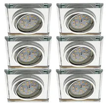Trango 6er Set LED Einbauleuchte eckig Aluminium Glas