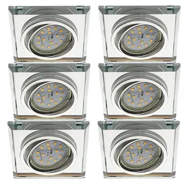 Trango 6er Set LED Einbauleuchte eckig Aluminium Glas