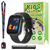 OKYUK 4G Kinder smartwatch, smartwatch Kinder mit GPS und Telefon,Armbanduhr Kinder Junge mädchen,mit Video Phone Call, Nachrichten, Schulmodus, SOS-Funktion, Kamera und Schrittzähler (Schwarz)