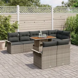 vidaXL 9-tlg. Garten-Essgruppe mit Kissen Grau Poly Rattan Akazie