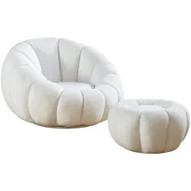 SalesFever Sessel Bonn Teddyfell 97 x 65 x 95 cm Weiß mit Hocker drehbar