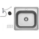 Faizee Möbel Edelstahlspüle 48x48 cm Hochwertig beidseitig Montierbar Küchenspüle Eckig Einbauedelstahlspüle Edelstahl Spülbecken f. Unterschränke ab 45... | Weiß