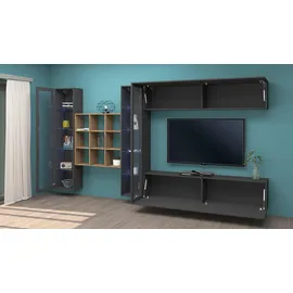 Home Affaire Wohnwand HOME AFFAIRE "Maruska", grau (anthrazit, anthrazit), B:350cm H:180cm T:30cm, Holzwerkstoff, Kastenmöbel-Sets, Wohnwand