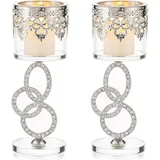 luxuskollektion Teelichthalter 2er Set Kristall Glas Silber