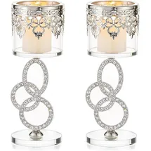 luxuskollektion Teelichthalter 2er Set Kristall Glas Silber