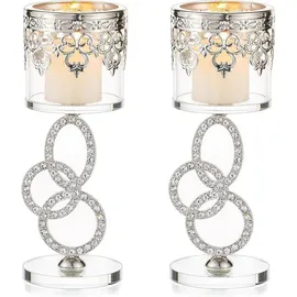 luxuskollektion Teelichthalter 2er Set Kristall Glas Silber