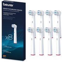 Beurer TB 30/50 Aufsteckbürsten für elektrische Zahnbürste, Oral-B kompatible Bürstenköpfe, Sensitive, 8 Stück, weiße Ersatzbürsten