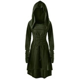 YEBIRAL Damen Langarm mit Kapuze Mittelalter Kleid bodenlangen Cosplay Dress Age Mittelalter Kleidung Große Größen Renaissance Halloween Party Kostüm Karneval Weihnachten Kleider - L