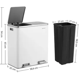 Songmics Mülltrenner 2 x 30,0 l weiß