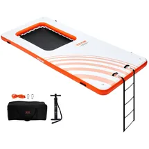 Vevor Aufblasbares Schwimmdock 4,57x1,98m Dockplattform mit 1,21x 1,82m Trampolinnetzpool Wassermatte mit schwimmender Plattform und tragbarer Tasche und abnehmbarer Leiter zum Entspannen am Pool