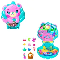 POLLY POCKET Glitzerinsel-Schatulle, Spielset mit 1 Mini-Meerjungfrauenpuppe u