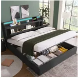 stilvora Bettkastenbett 140 X 200 Cm Aus Holz, Doppelbett Mit Kopfteil Mit Stauraum Und Led, Ohne Matratze, Grau