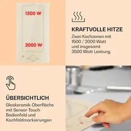 Klarstein Induktionskochfeld Glaskeramik Kochfeld, Induktionskochfeld mit 2 Platten, Einbau-Induktionskochfeld mit Touch-Display, Digitalanzeige und Timer-Funktion, Schnelles Aufheizen, 3500 W, 240V