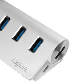 Logilink CR0045 3+2 Port USB 3.0 Hub (3-Port) mit Kartenleser für SD - Micro-SD Speicherkarten, Aluminiumgehäuse, mit eingebautem SD-Kartenleser Silber