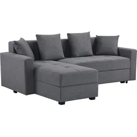 Ecksofa "KILLAM, 217 cm, L-Form, mit Schlaffunktion u. Bettkasten", grau (anthrazit), B:217cm H:85cm T:154cm, 100% Polyester, Sofas, Ecksofa, Recamiere rechts / links montierbar, in Cord und Webstoff