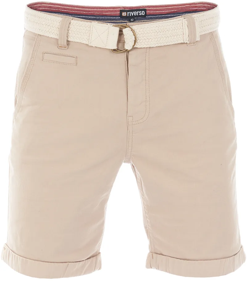 riverso Chino Shorts Herren mit Gürtel Regular Fit RIVHenry Regular Fit Beige Beige Beige Normaler Bund Knopfleiste W 40