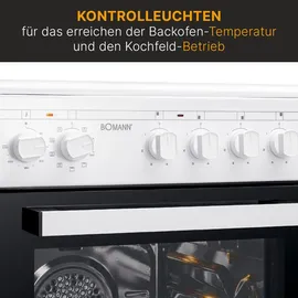 Bomann Bomann® Backofen 50cm mit Herd | Elektroherd freistehend 50 cm mit 4 Kochplatten | Standherd mit Ofen 43L | Ober-/Unterhitze | 40°C-240°C | inkl... - Weiß