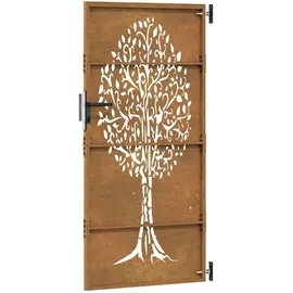 vidaXL Gartentor 85x200 cm Cortenstahl Baum-Design