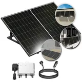 EPP.Solar Balkonkraftwerk 880W Balkonkraftwerk 800W komplett Steckdose mit Halterung, 880,00 W, Bifazial-Zellen, (800 Watt upgradebarer DEYE Wechselrichter 600W/800W), 2x440W Bifaziale Glas/Glas Solarmodule im Solaranlage Komplettset schwarz