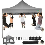 COBIZI pavillon 3x3 wasserdicht stabil Winterfest, faltpavillon Outdoor faltbar partyzelt,pop up pavillon klappbar gartenpavillon mit 4 Seitenteilen und Laufradtasche, Grau(420D Oxford-Plane)