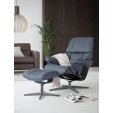 Stressless Stressless® Relaxsessel »Reno«, (Set, Relaxsessel mit Hocker), mit Hocker, mit Cross Base, Größe S, M & L, Holzakzent Schwarz, blau