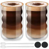 Euschematin 350ml Latte Macchiato Gläser Doppelwandig Cappuccino Spiralförmig Kaffeegläser Thermogläser Bubble Gläser Set aus Borosilikatglas mit Löffel (2 Stück)