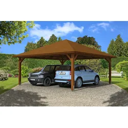 Skan Holz Carport Taunus 634 x 634 cm-nussbaum Holzcarport
