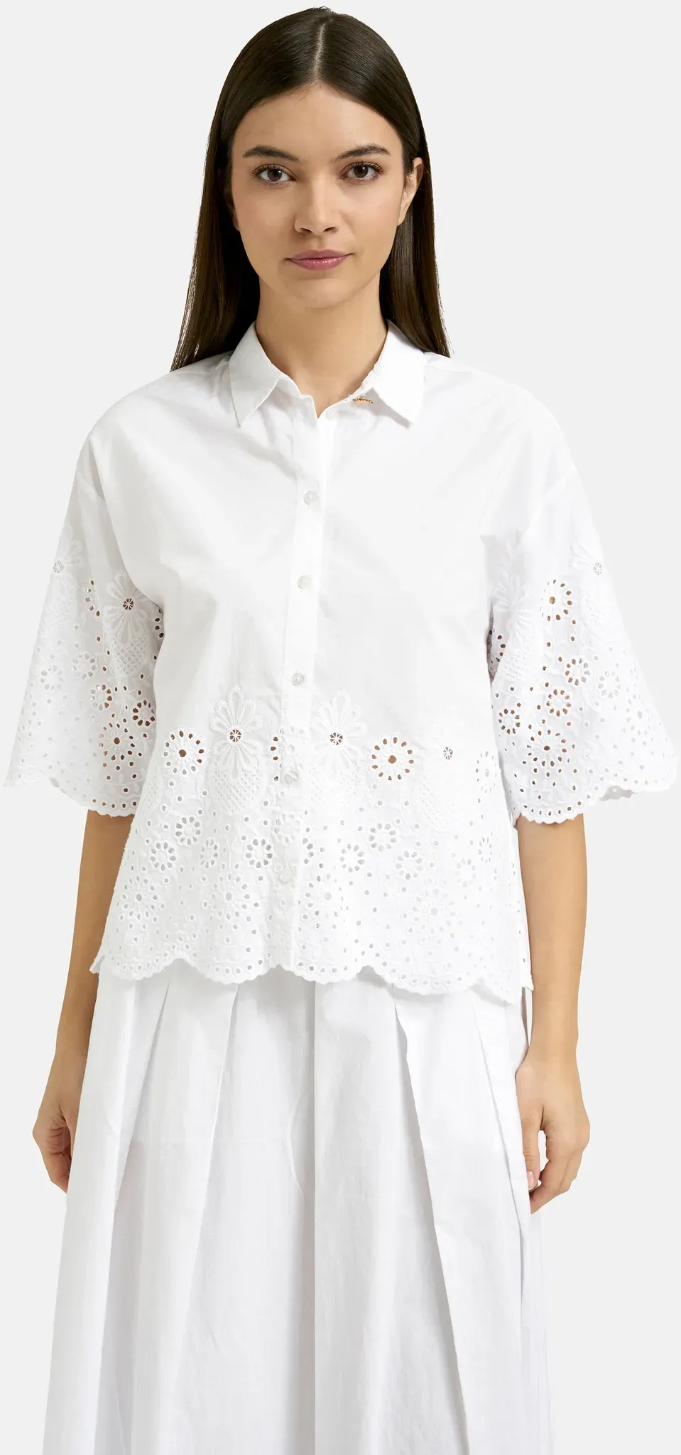 Kurzarmbluse SMITH & SOUL, Damen, Gr. XL, weiß, Web, Material: 100% Baumwolle, unifarben, regular fit kurz, hoch geschlossener Ausschnitt, eingesetzt, Blusen, aus Baumwolle