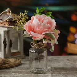 Kunstblumenstrauß in Mini Glasvase - Pfingstrose und Hortensie in Blumenvase - H...
